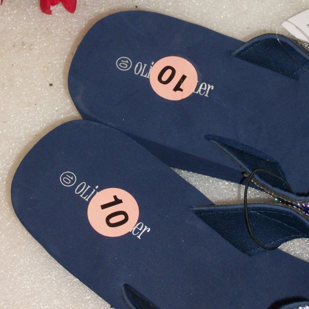 SOLD! OLIVIA MILLER Sz 10 Blue Beaded Thong Sandals NWT 1 3/4" Foam Wedge Heel - Picture 8 of 15